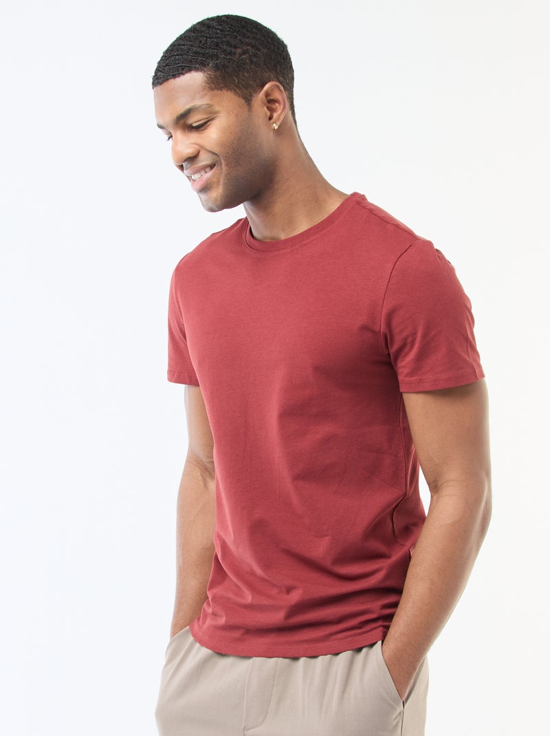 T-shirt pour homme en coton à col rond Rouge - Kiabi