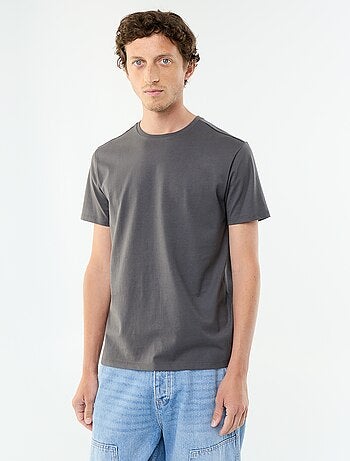 T-shirt uni en coton pour homme à col rond