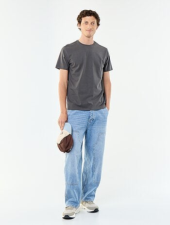 T-shirt uni en coton pour homme à col rond