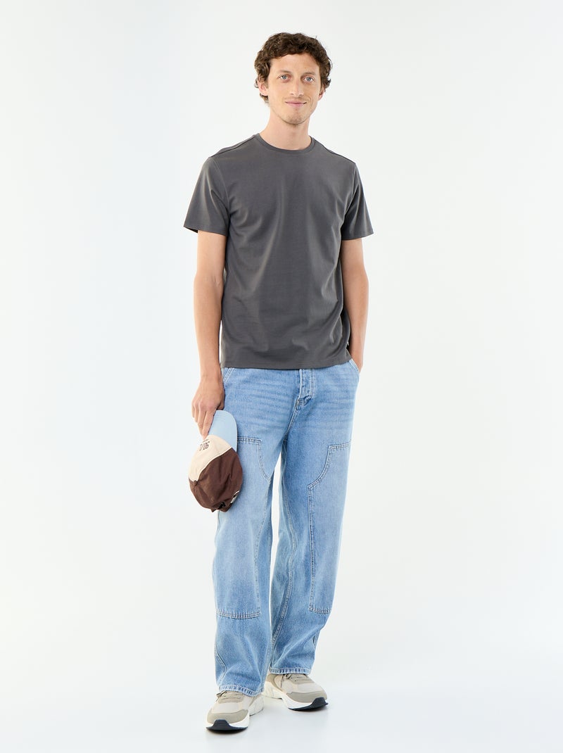 T-shirt pour homme en coton uni à col rond Gris - Kiabi