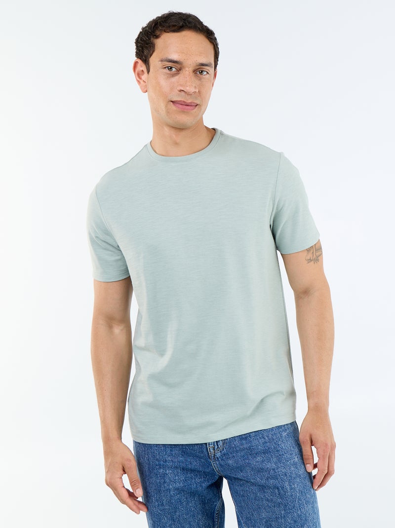 T-shirt pour homme uni à col rond Vert - Kiabi