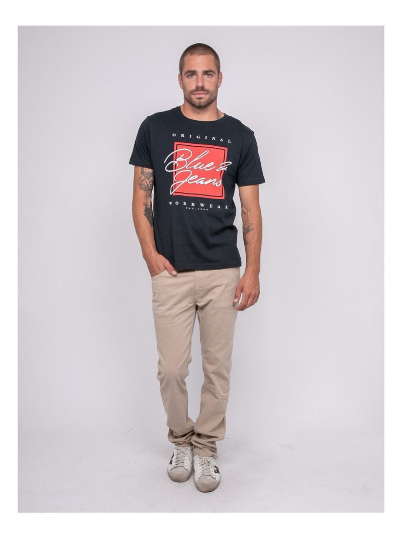 T-shirt pur coton à motif jablote Bleu marine - Kiabi