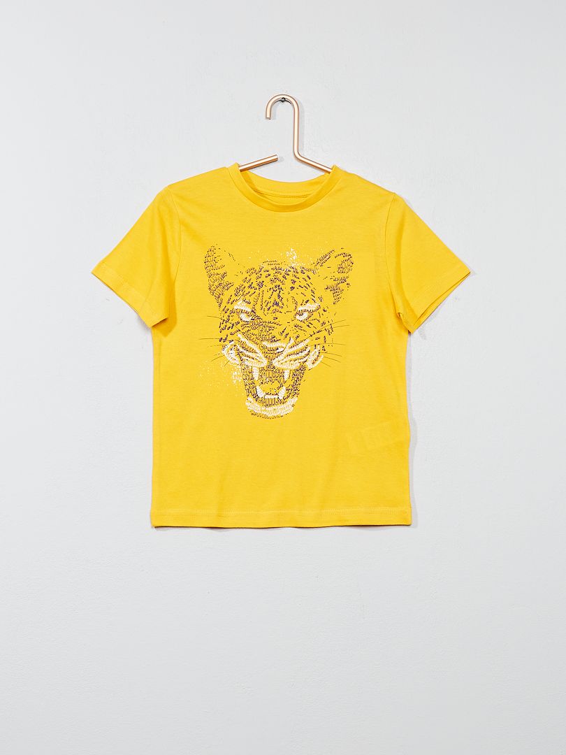 T-shirt pur coton imprimé JAUNE - Kiabi