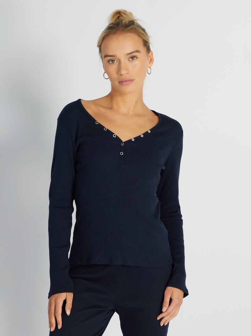 T-shirt pyjama en maille côtelée Bleu - Kiabi