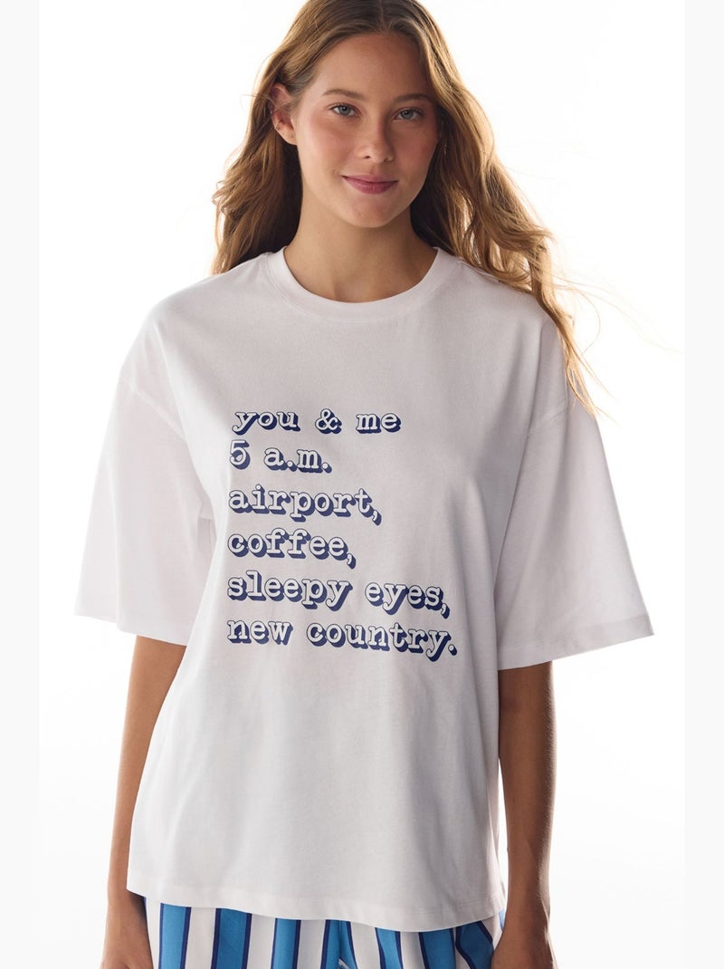 T-shirt pyjamatop met vacation slogan-print en korte mouwen penti Wit - Kiabi