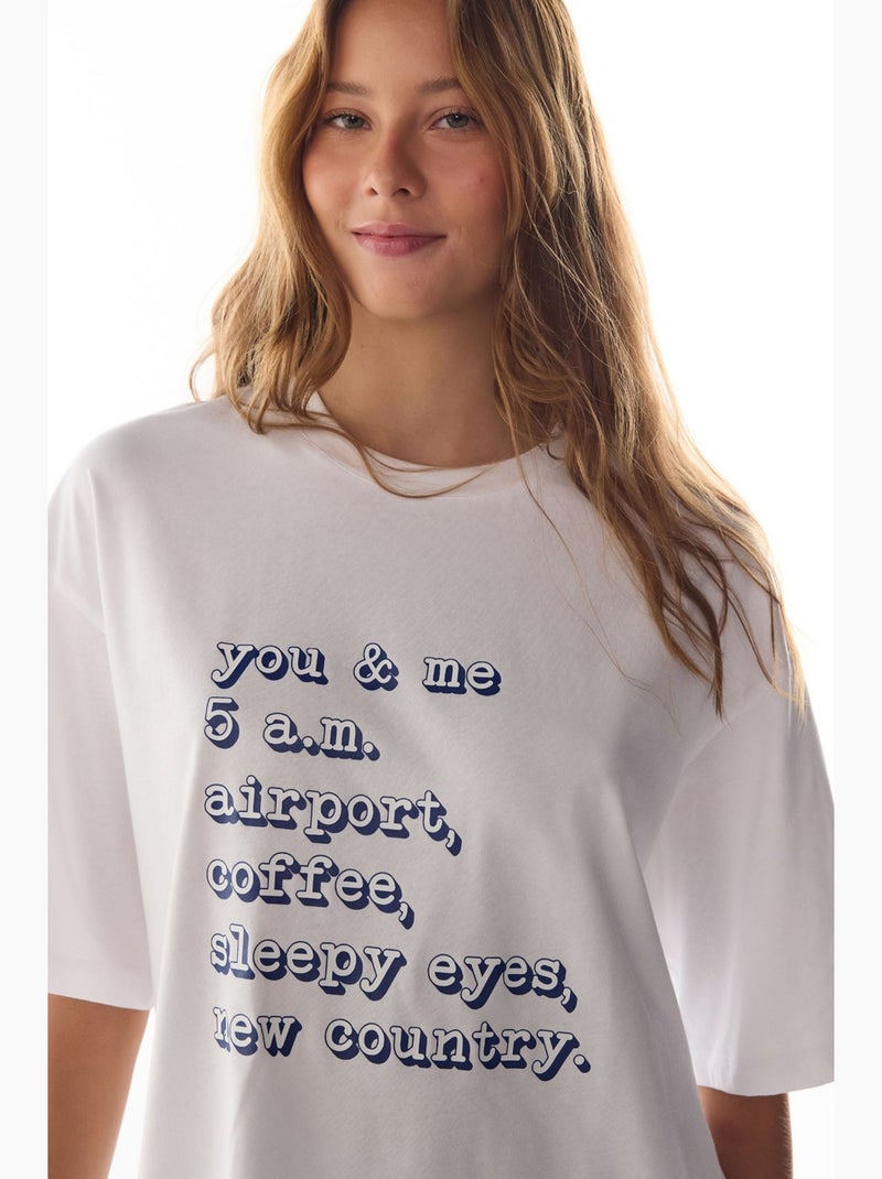 T-shirt pyjamatop met vacation slogan-print en korte mouwen penti Wit - Kiabi