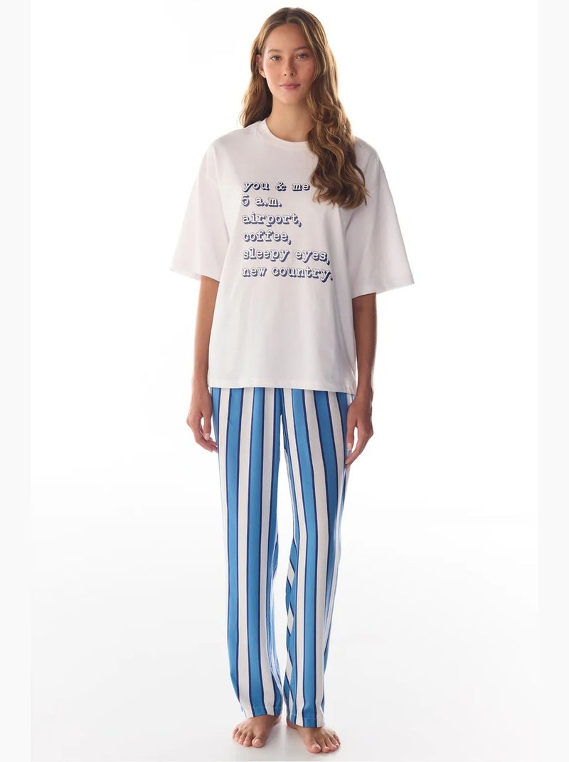 T-shirt pyjamatop met vacation slogan-print en korte mouwen penti Wit - Kiabi
