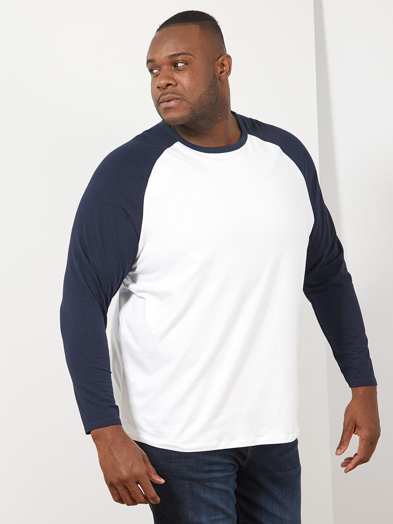 T-shirt raglan bicolore blanc/bleu marine - Kiabi