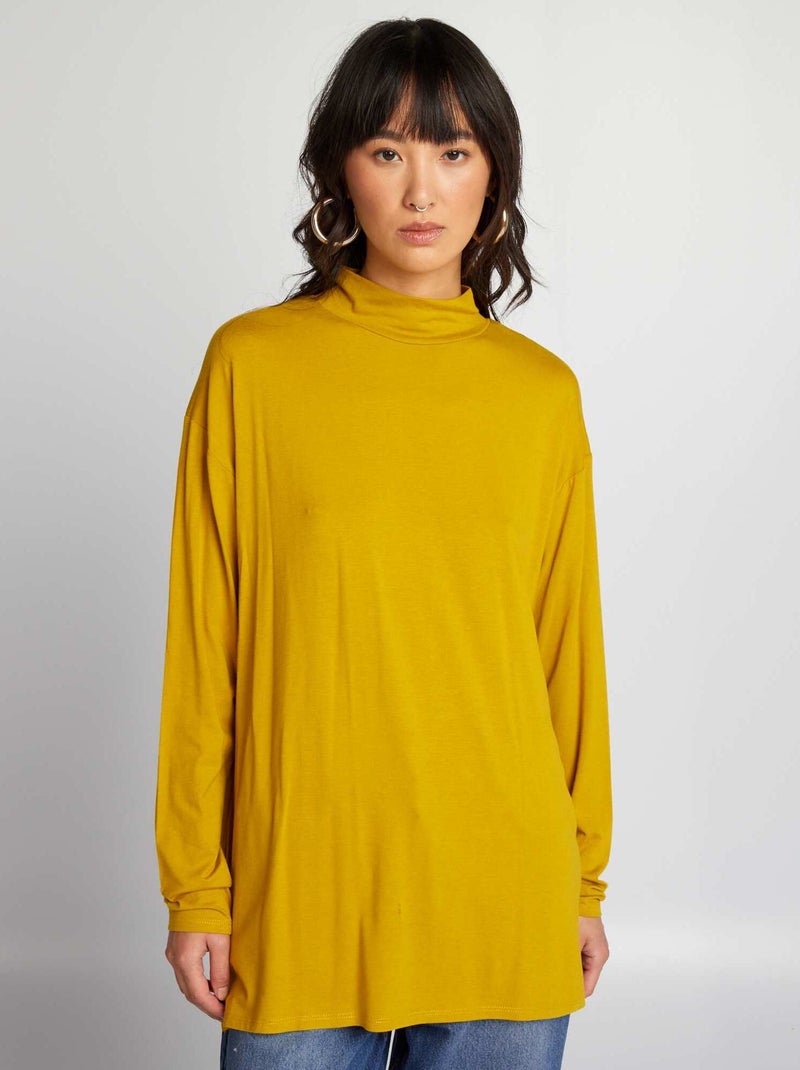 T-shirt rallongé avec col montant Vert - Kiabi