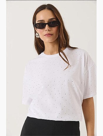 T-shirt ras du cou à manches courtes et détails pailletés lucci