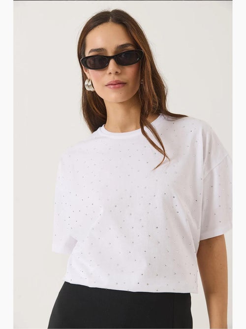 T-shirt ras du cou à manches courtes et détails pailletés lucci - Kiabi