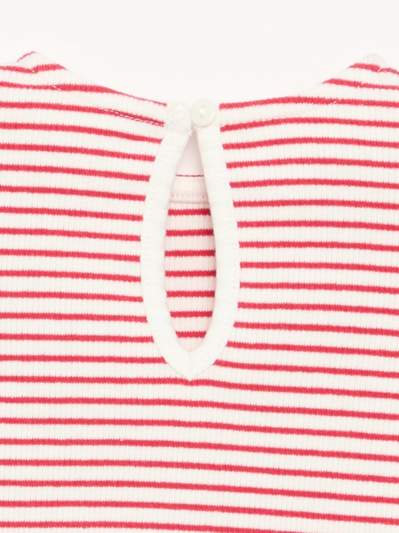T-shirt rayé à manches courtes avec nœuds Rouge - Kiabi