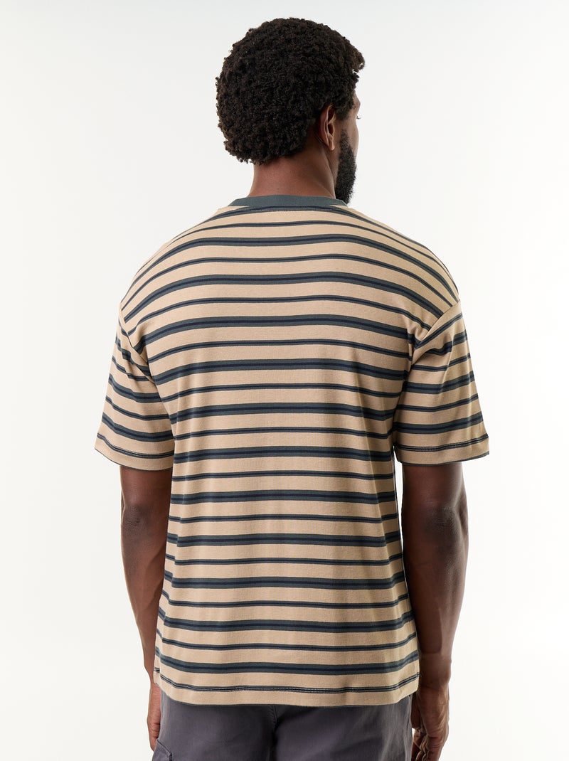 T-shirt rayé à manches courtes Beige - Kiabi