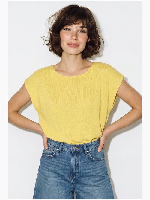 T-shirt rayé col bateau maille manches courtes lucci - Kiabi
