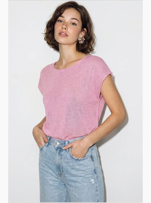 T-shirt rayé col bateau maille manches courtes lucci - Kiabi
