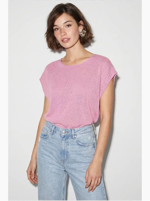 T-shirt rayé col bateau maille manches courtes lucci - Kiabi