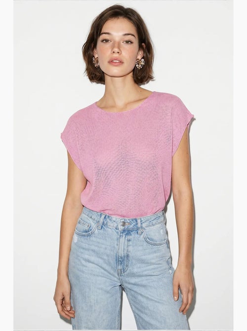 T-shirt rayé col bateau maille manches courtes lucci - Kiabi