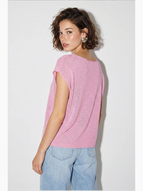 T-shirt rayé col bateau maille manches courtes lucci - Kiabi