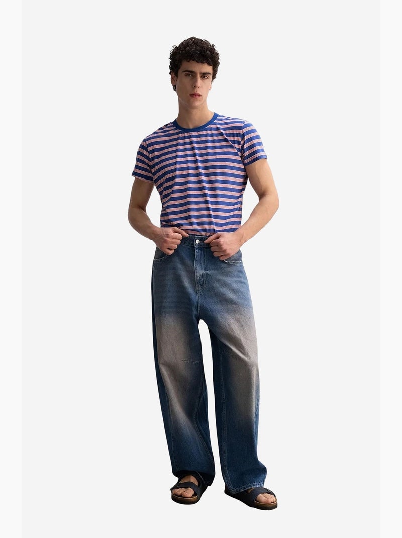 T-shirt rayé côtelé à col rond pour homme giesto Bleu électrique - Kiabi