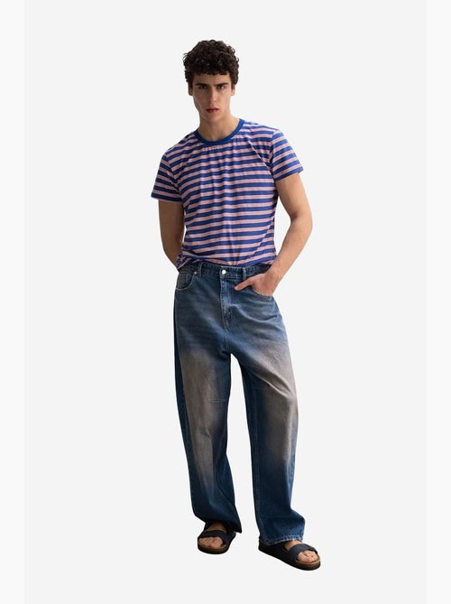 T-shirt rayé côtelé à col rond pour homme giesto - Kiabi