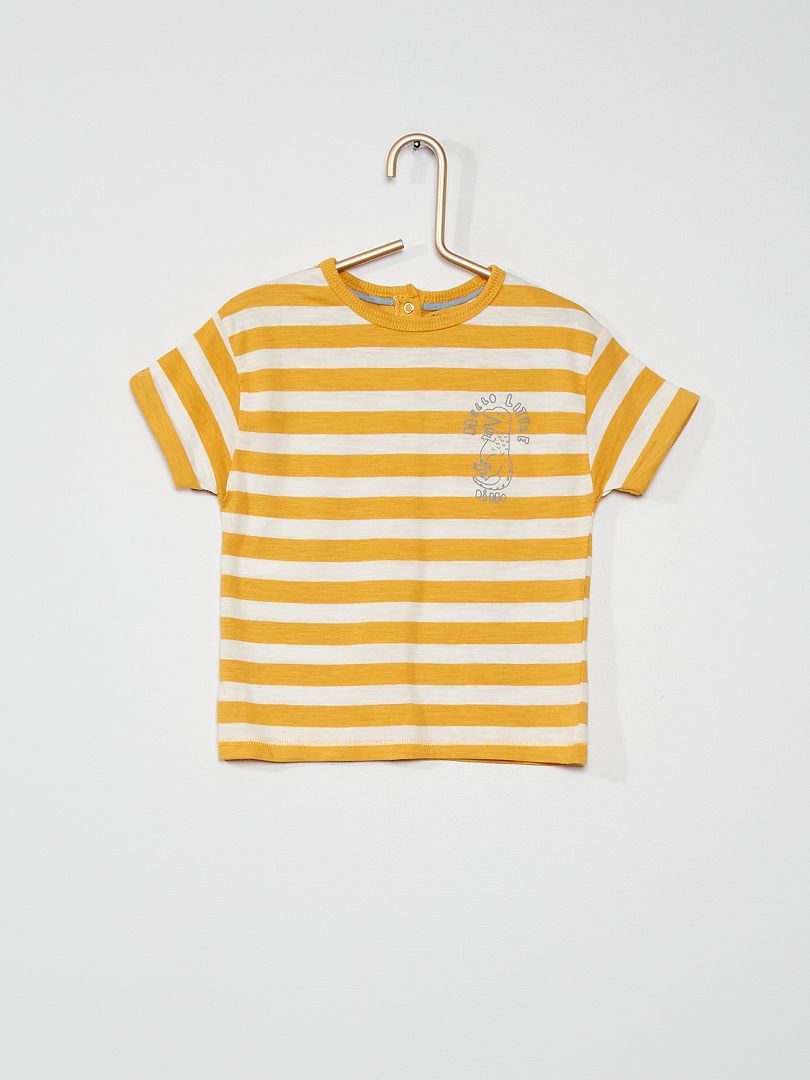 T-shirt rayé 'Dino' jaune/écru - Kiabi