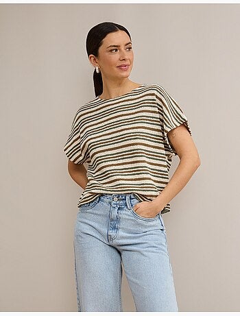 T-shirt rayé en maille rustique, mo fashion
