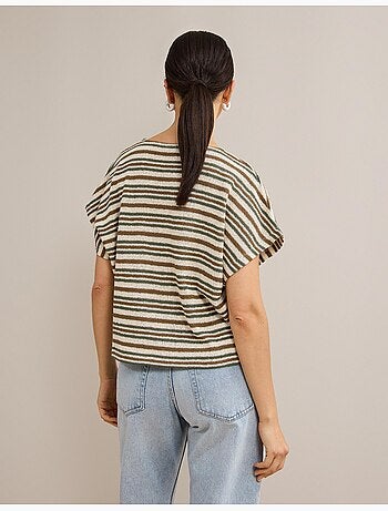 T-shirt rayé en maille rustique, mo fashion