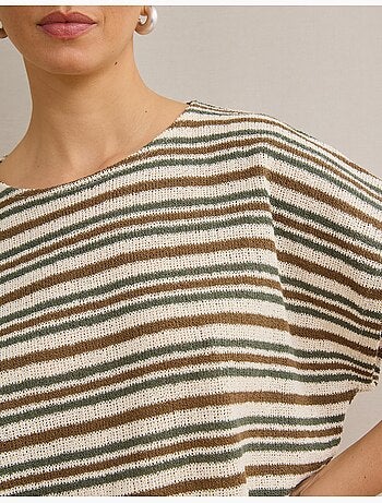 T-shirt rayé en maille rustique, mo fashion