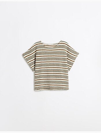 T-shirt rayé en maille rustique, mo fashion