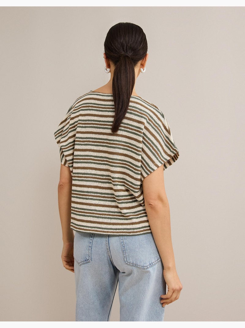 T-shirt rayé en maille rustique, mo fashion Marron - Kiabi