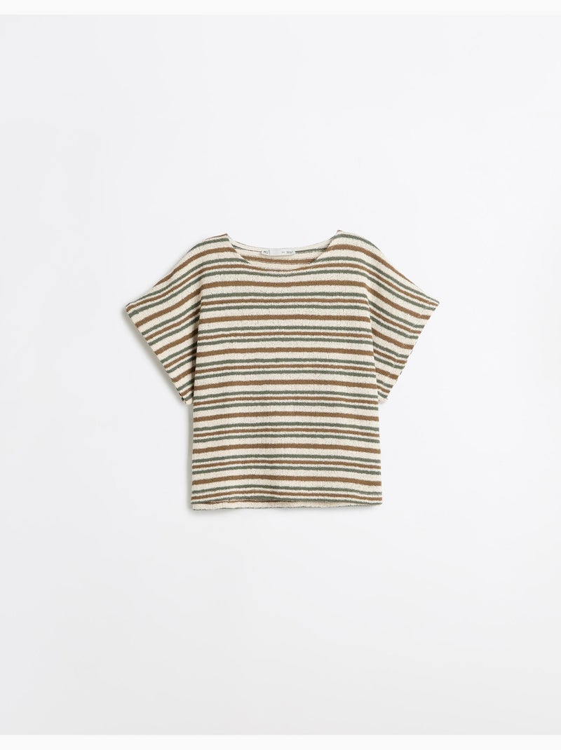 T-shirt rayé en maille rustique, mo fashion Marron - Kiabi