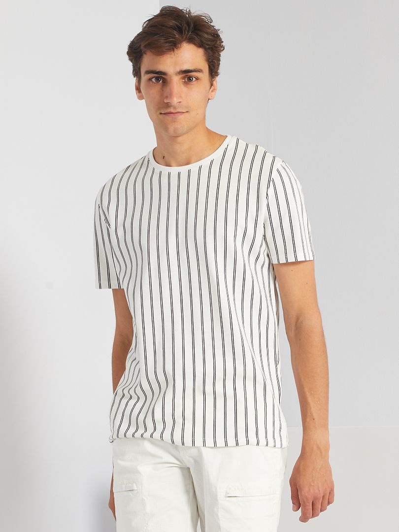 T-shirt rayé en piqué blanc - Kiabi