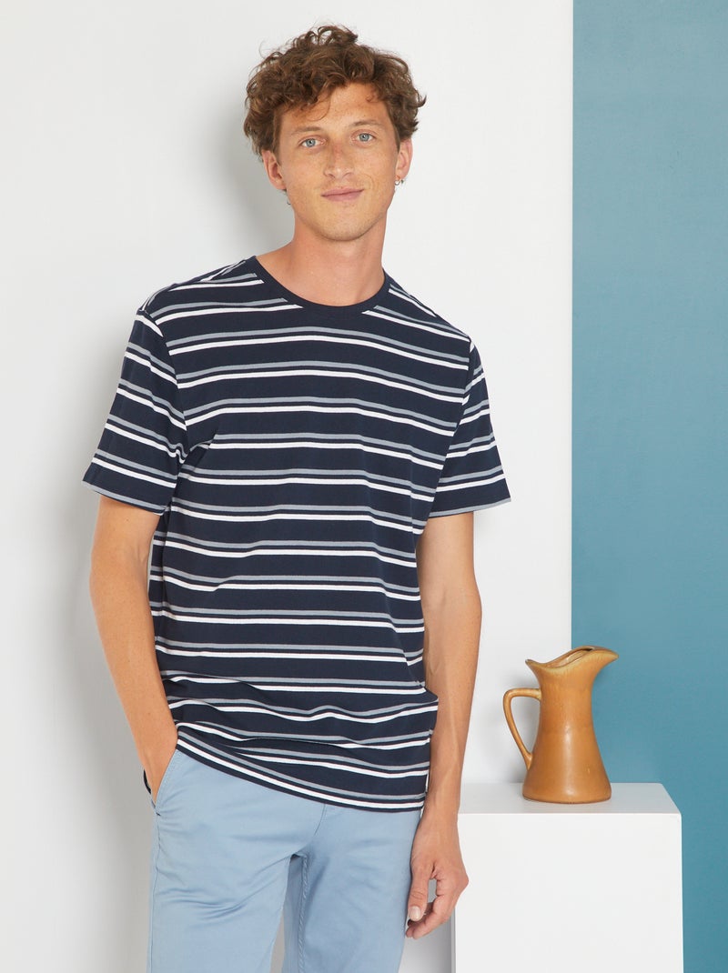 T-shirt rayé en piqué Bleu marine - Kiabi