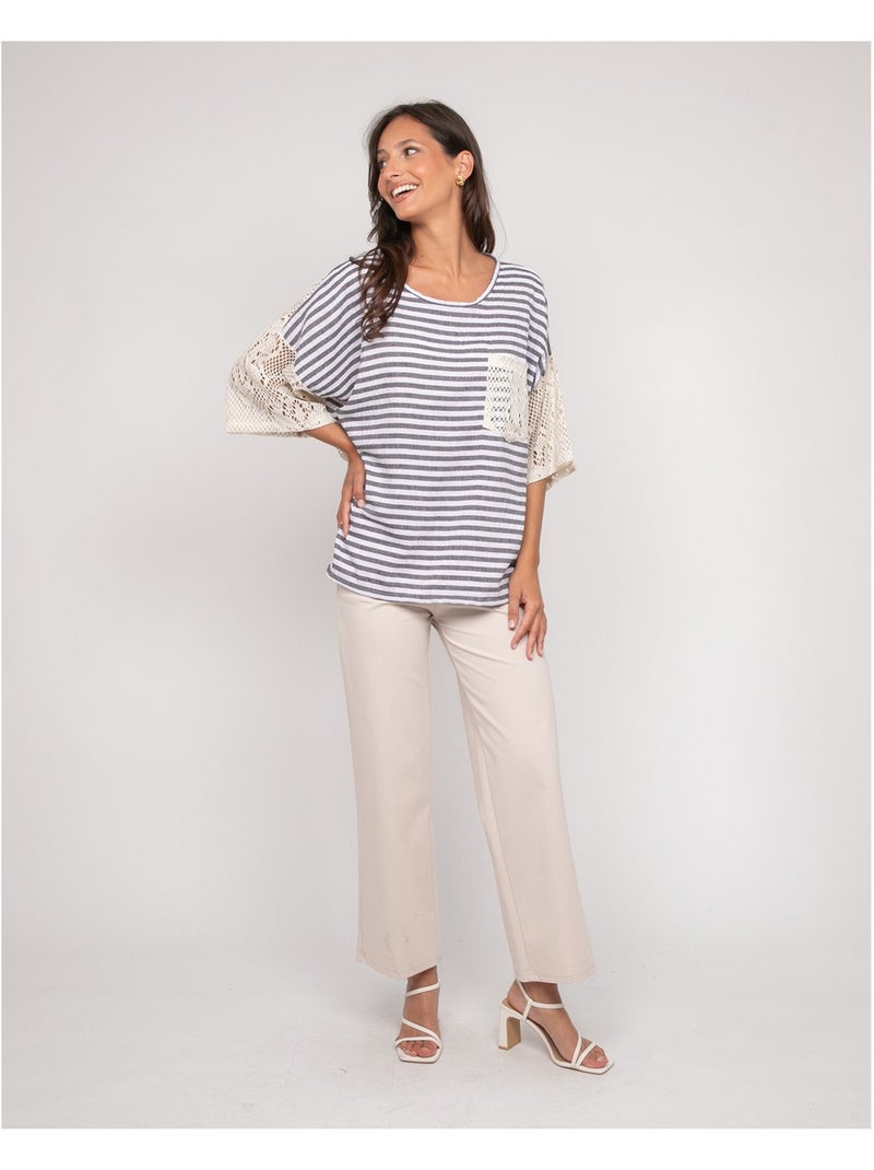 T-shirt rayures dos ajouré FINLEY Bleu - Kiabi