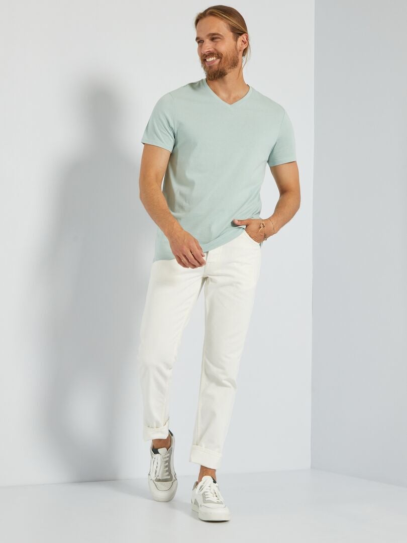 T-shirt regular col V en coton Turquoise - Kiabi