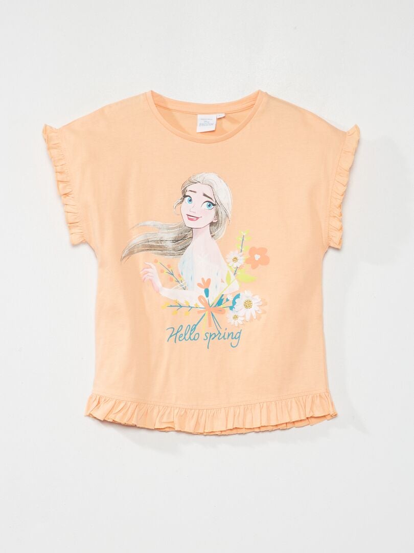 T-shirt 'Reine des neiges' 'Disney' volantés corail - Kiabi