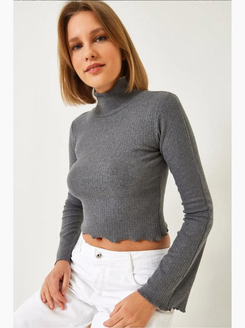 T-shirt rib hoge hals kort lange mouwen lucci - Kiabi T-shirt rib hoge hals kort lange mouwen lucci - Kiabi