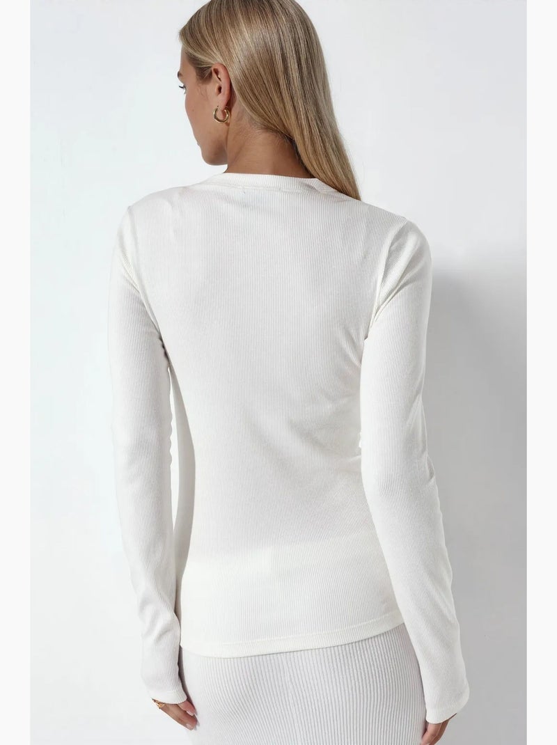 T-shirt rib kort lange mouwen busem Wit - Kiabi