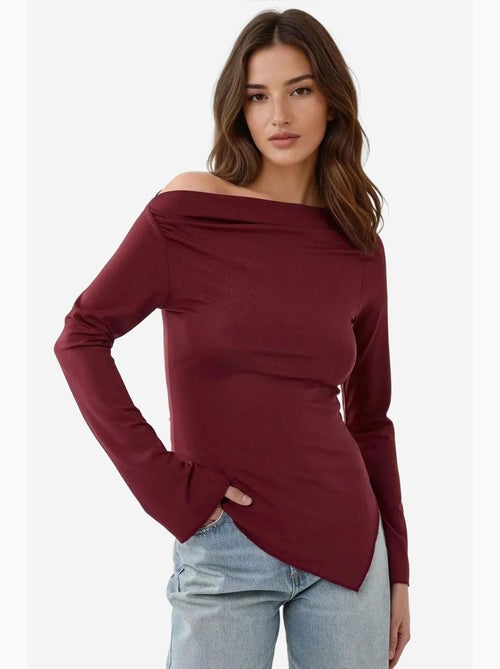 T-shirt ribgebreid asymmetrisch met split lange mouw hiccup - Kiabi T-shirt ribgebreid asymmetrisch met split lange mouw hiccup - Kiabi