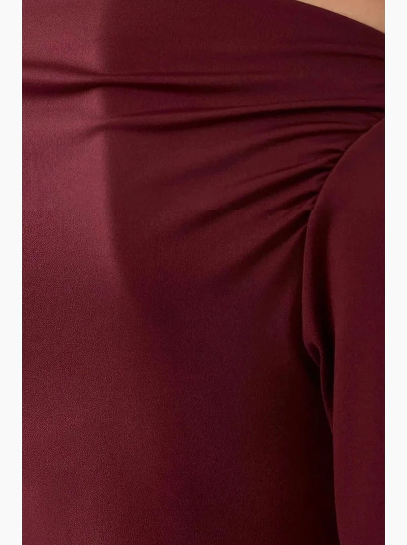 T-shirt ribgebreid asymmetrisch met split lange mouw hiccup Rood - Kiabi