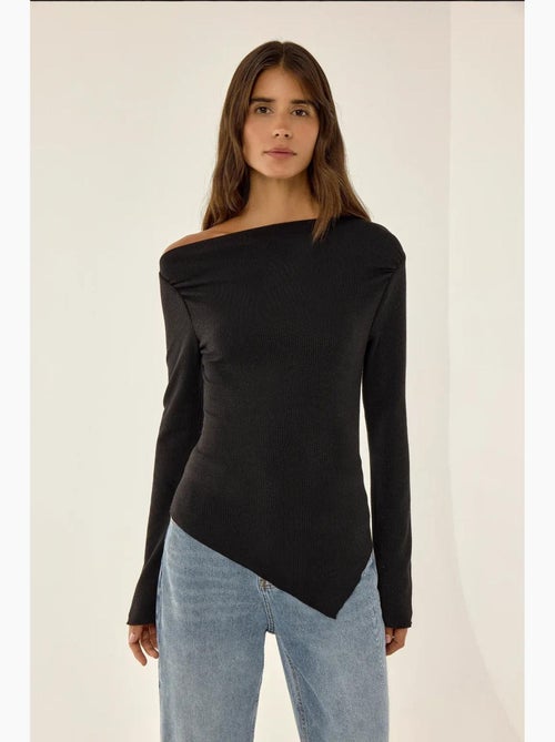T-shirt ribgebreid asymmetrisch met split lange mouw hiccup - Kiabi T-shirt ribgebreid asymmetrisch met split lange mouw hiccup - Kiabi
