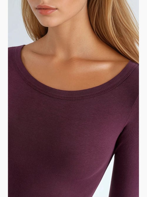 T-shirt ribgebreid ronde hals lange mouw busem - Kiabi T-shirt ribgebreid ronde hals lange mouw busem - Kiabi