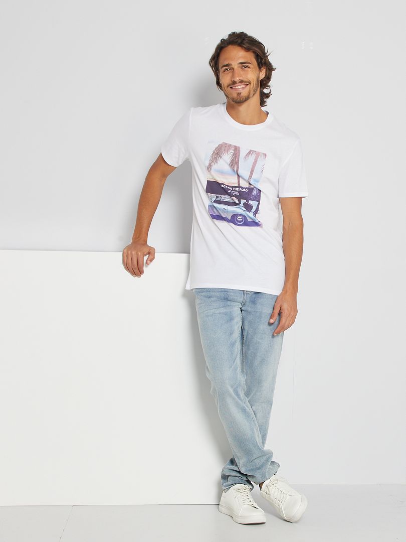 T-shirt  'road' blanc car - Kiabi