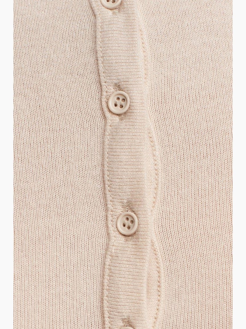T-shirt ronde hals knopen lange mouwen aansluitend dilvin Natuurlijk beige - Kiabi
