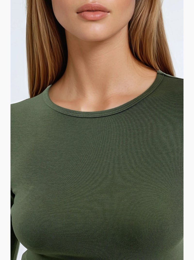 T-shirt ronde hals lange mouw busem Kaki - Kiabi