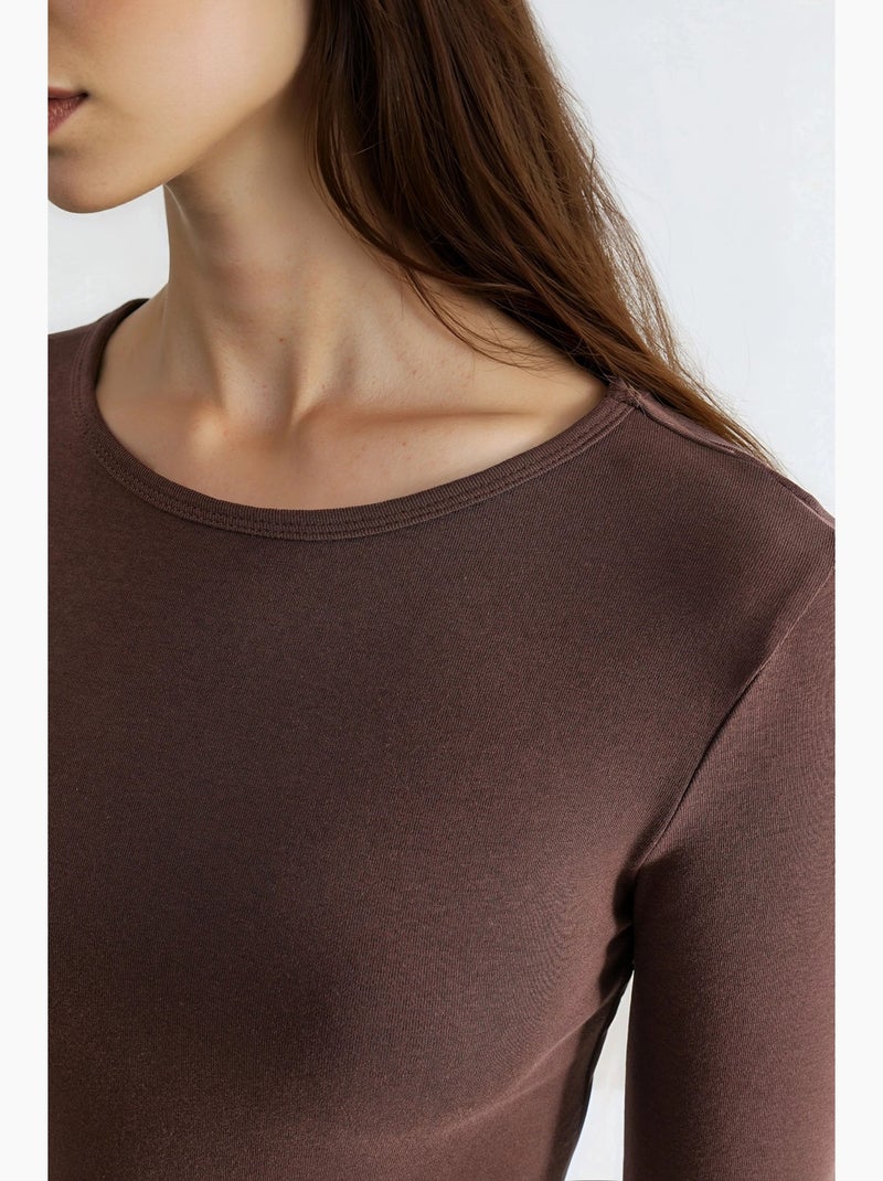 T-shirt ronde hals lange mouw busem Lichtbruin - Kiabi