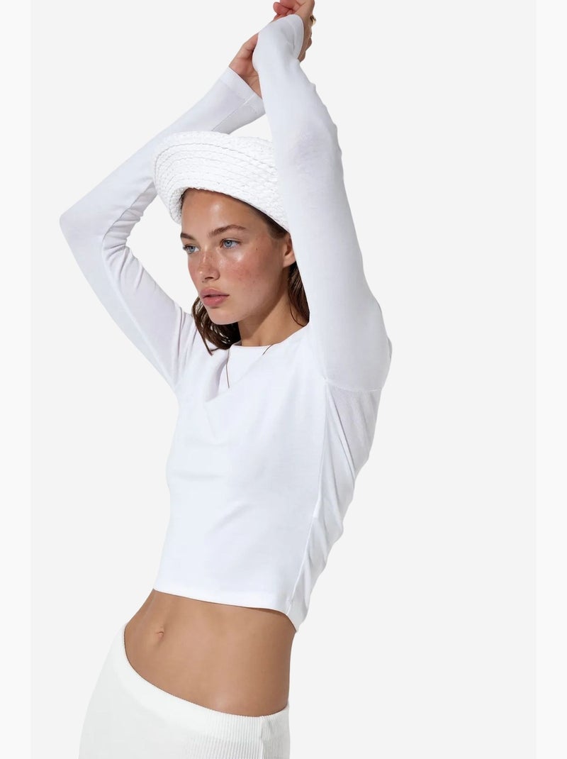 T-shirt ronde hals lange mouw busem Wit - Kiabi