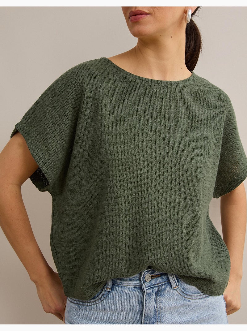 T-shirt rustique en maille, mo fashion Vert - Kiabi