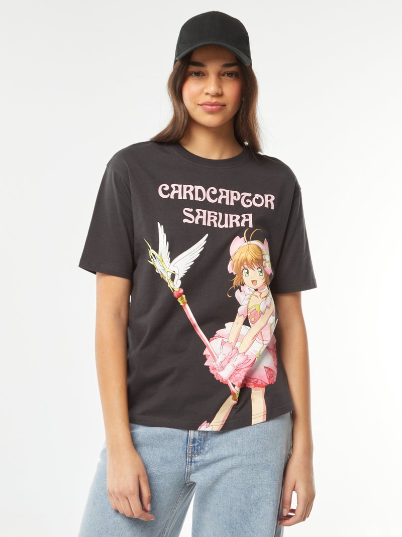 T-shirt 'Sakura' manches courtes NOIR - Kiabi