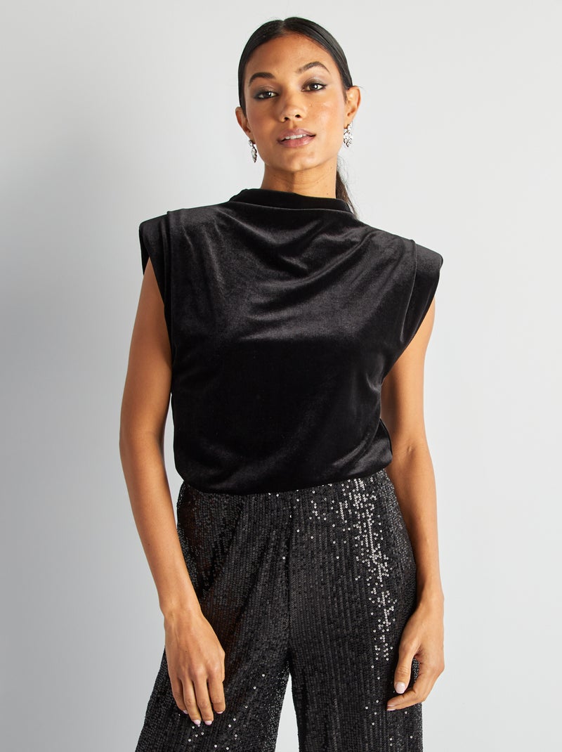 T-shirt sans manches avec épaulettes en velours noir - Kiabi